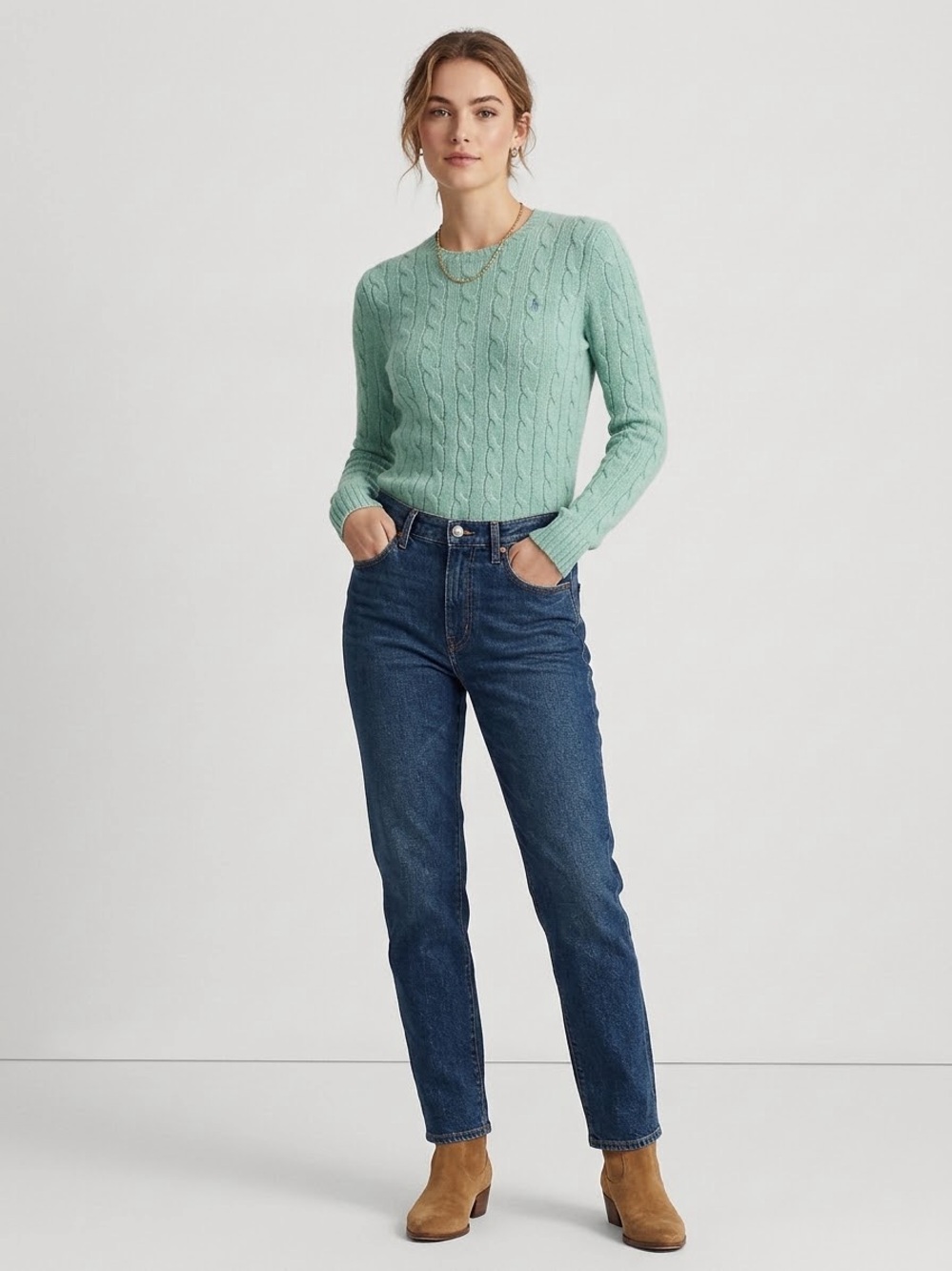 Polo by Ralph Lauren Women's Cable Knit Pima Cotton Crewneck Sweater Size M